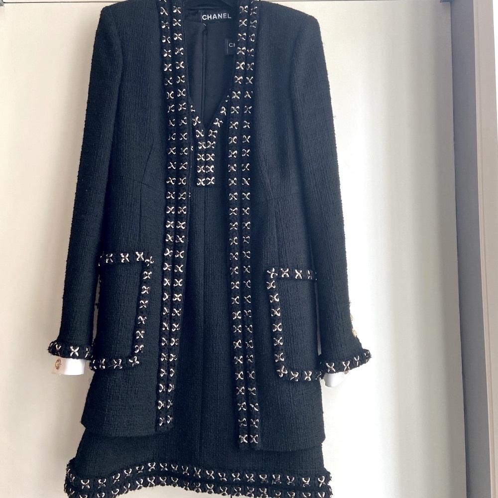 Chanel Black Blazer and Dress Set with Metallic Embellishments - Picture 2 of 16